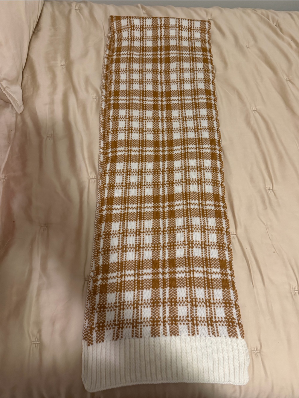 Timberland Plaid Knit Scarf Tan White Neutral OS NWOT - Picture 10 of 11